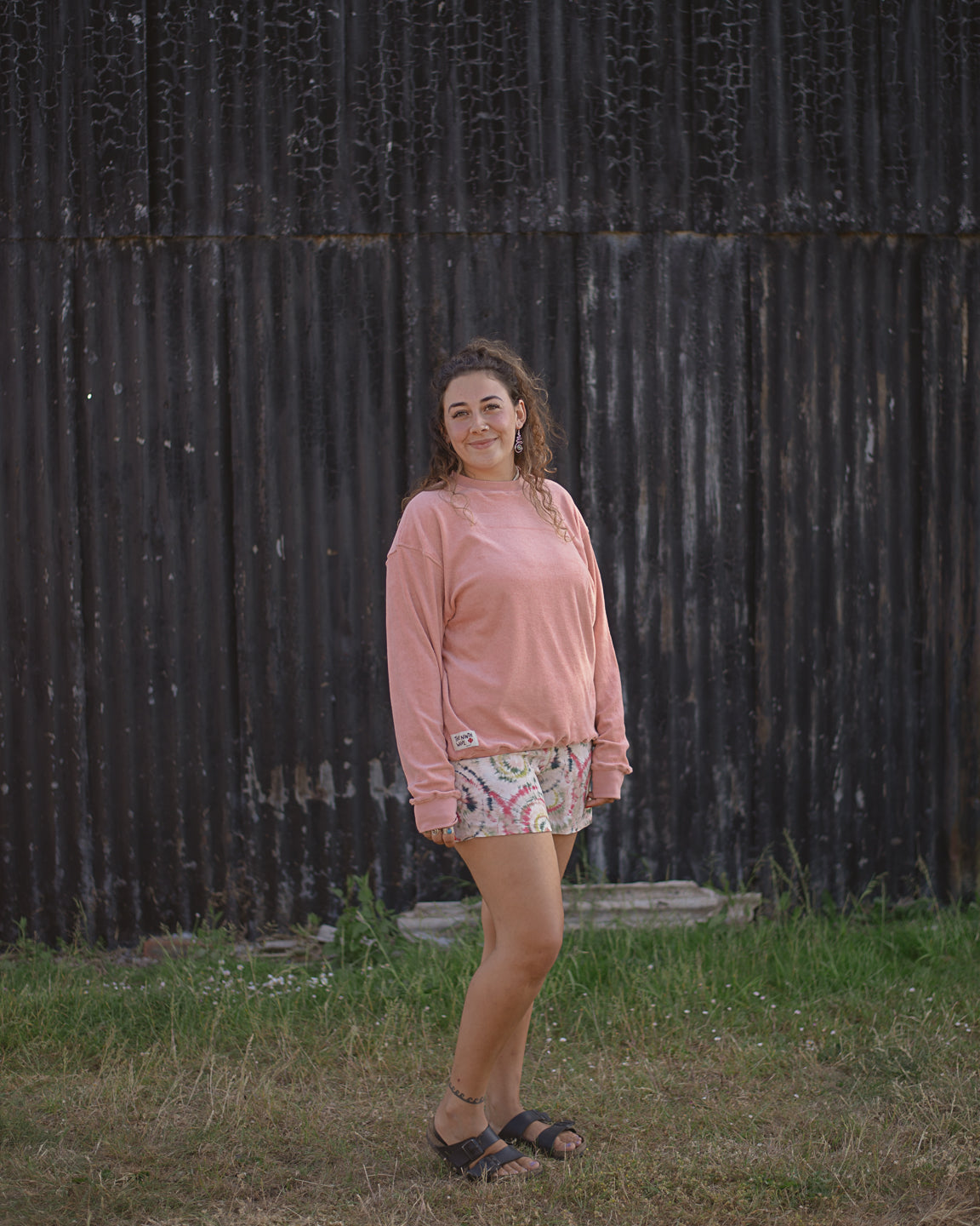 Organic Cotton Towelling Sweatshirt  - Old Rose